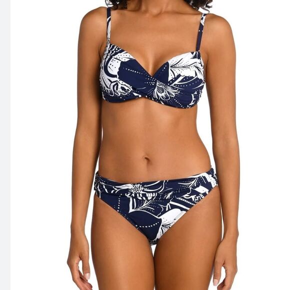 La Blanca Women's Indigo Shirred Bikini Swim Bottom size 8 NWT $68 - Picture 2 of 3